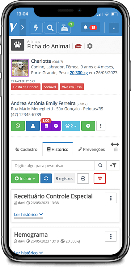 Sistema veterinário online - Ficha do Animal